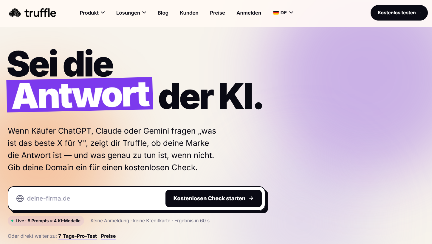 Truffle Homepage – KI-Sichtbarkeits-Plattform